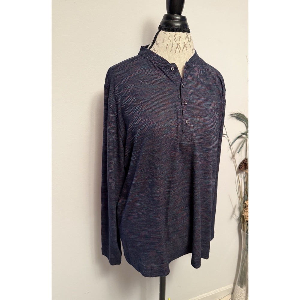 Robert‎ Graham Forster Camo Navy Knit Long Sleeve Lightweight Henley Classic XL